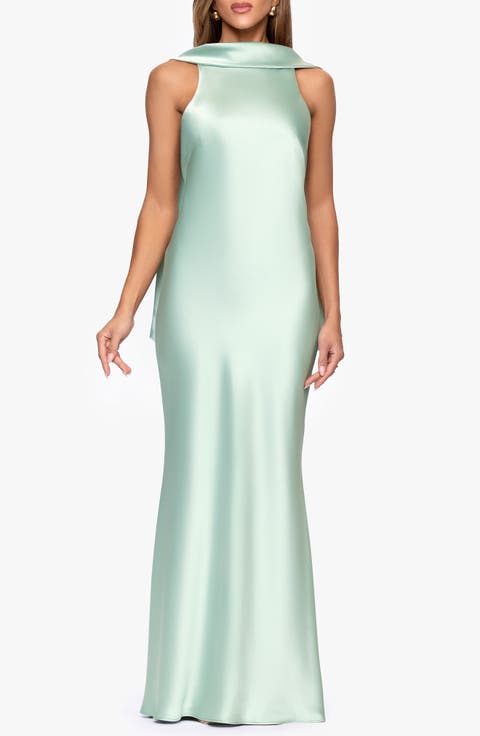 Satin Tie Back Mermaid Gown