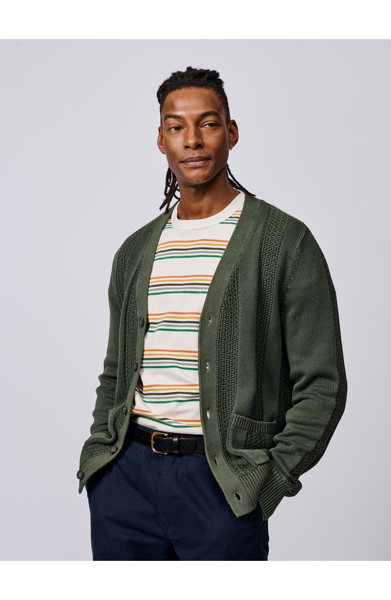 Aubin Lister Stitch Detail Cardigan, Main, color, Khaki