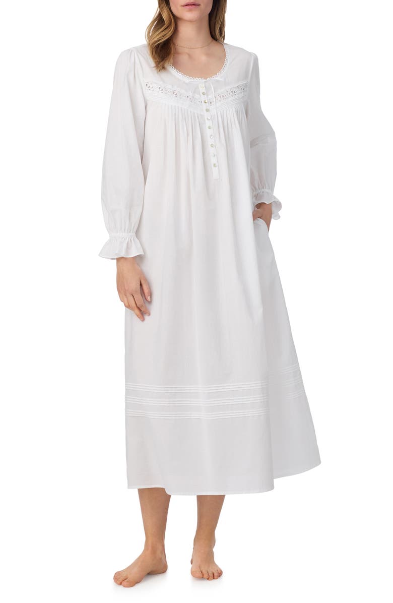 Eileen West Long Sleeve Cotton Lawn Ballet Nightgown, Alternate, color, White