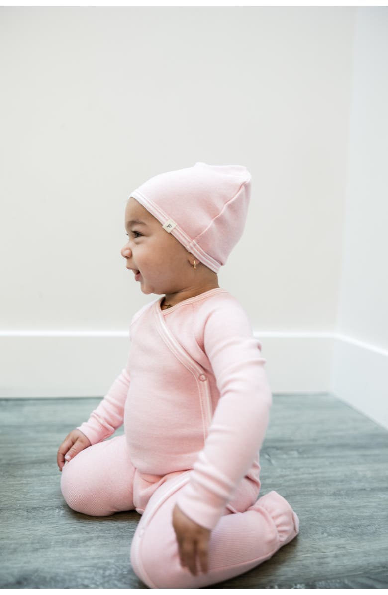 Fragile Stretch Knit Romper Set with Matching Hat, Alternate, color, Pink