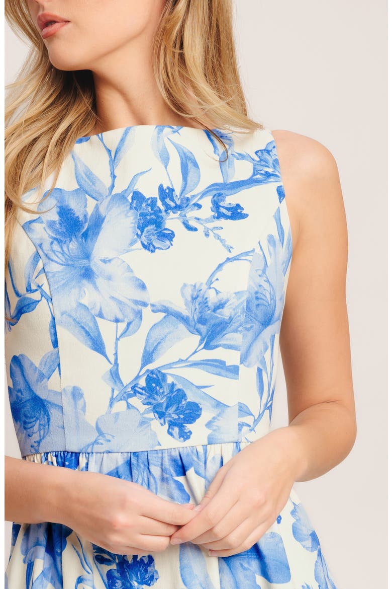 Print Bow Twill Midi Dress, Alternate, color, IVORY BLUE