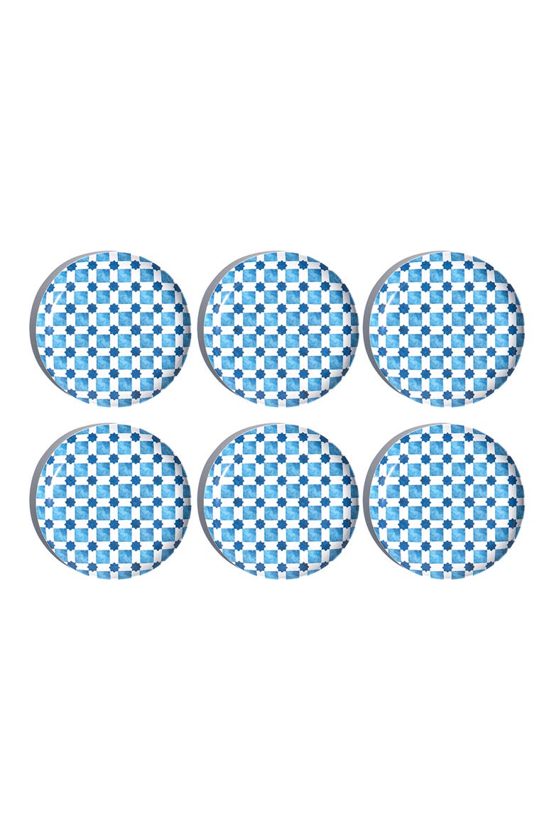 Set of Six Palazzo Geometric Melamine Plates, Main, color, BLUE MULTI