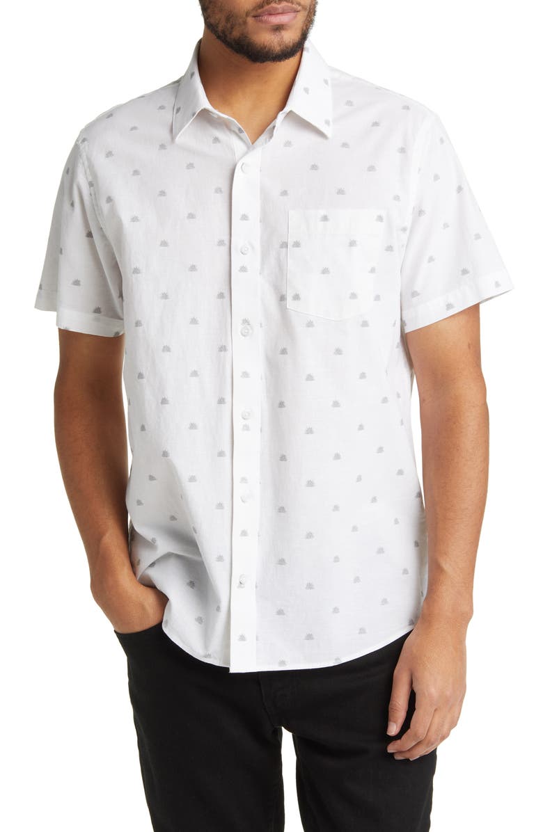 TravisMathew Inbox Incoming Short Sleeve Stretch Button-Up Shirt, Main, color, 