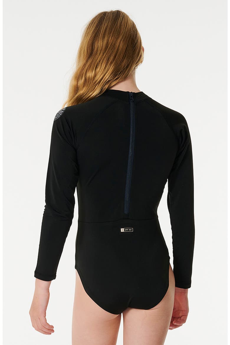 Kids' Icon Long Sleeve One-Piece Rashguard Swimsuit, Alternate, color, BLACK