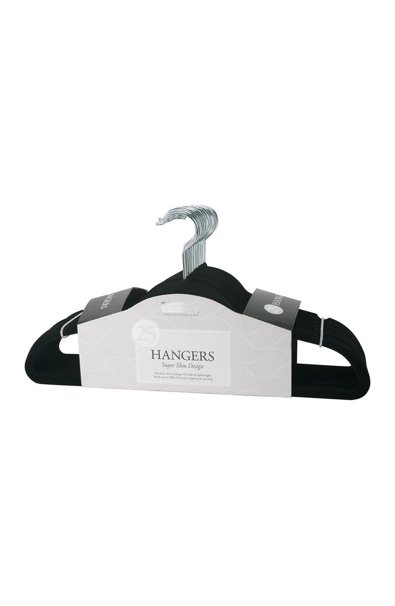 KENNEDY INTERNATIONAL Black Simplify Slim Velvet Suit Hanger - Set of 25, Main, color, 