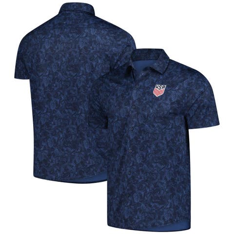 Men's Antigua  Navy USMNT Lush Woven Button-Up Top