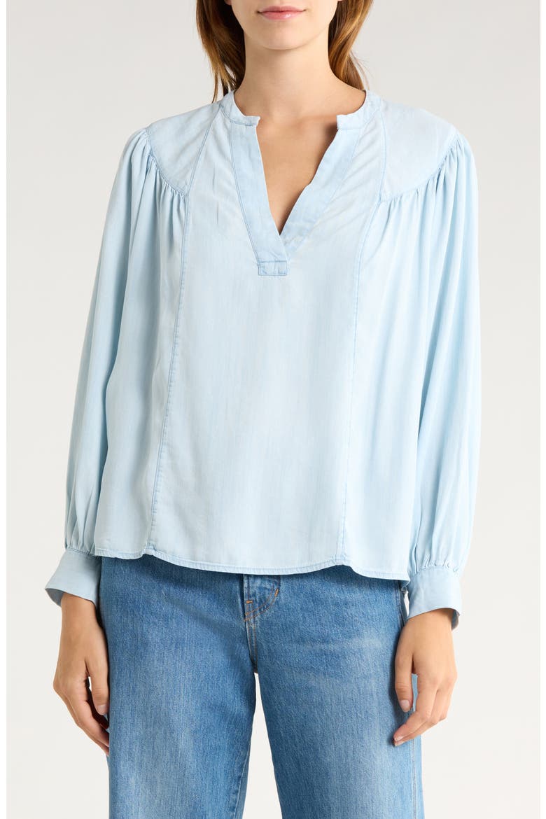Fable Split Neck Chambray Top, Main, color, LIGHT VINTAGE