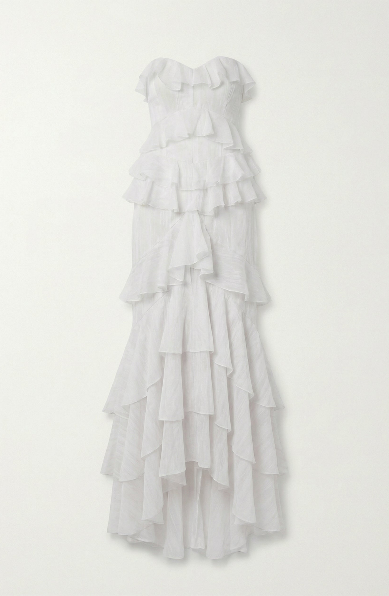 Modenaire Strapless Tiered Ruffle Maxi Dress, Alternate, color, Ivory