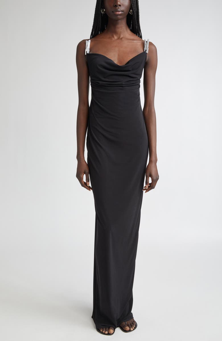 Coperni Washing Clip Gala Stretch Jersey Gown, Main, color, Black