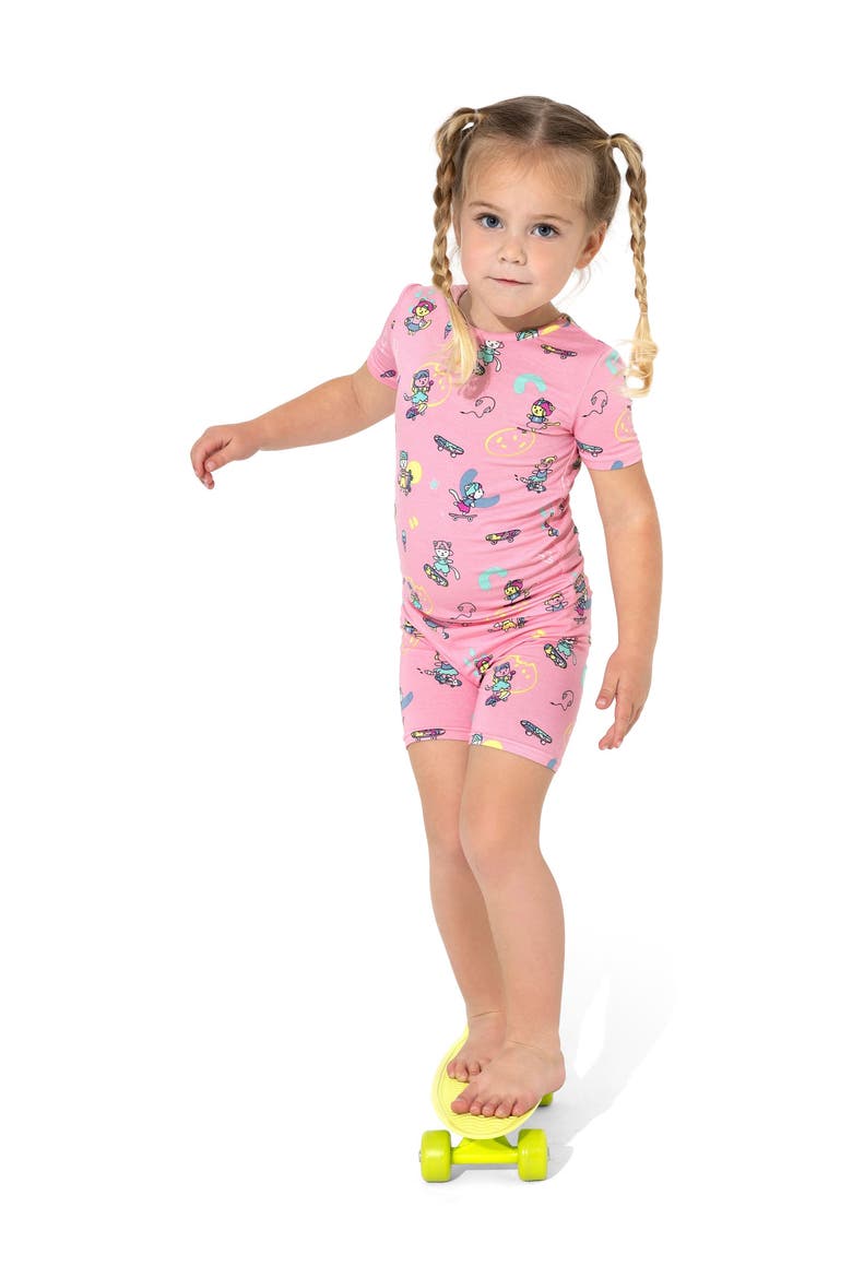 Skater Kitty Kids 2-Piece Short Sleeve & Shorts Pajama Set, Alternate, color, Skater Kitty