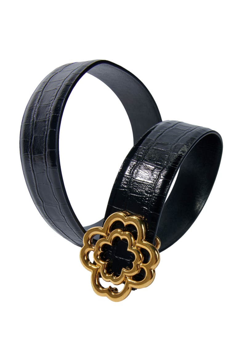 Croc-effect leather double M belt, Alternate, color, Black