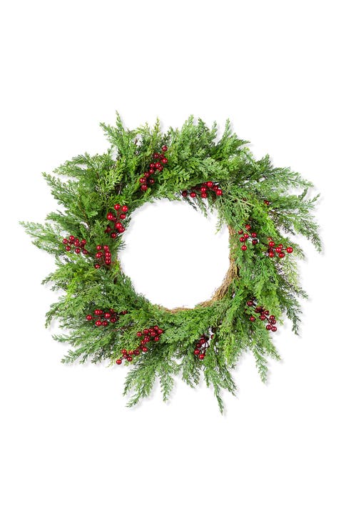 24"D Christmas PE Dripping Wreath with Red Berries