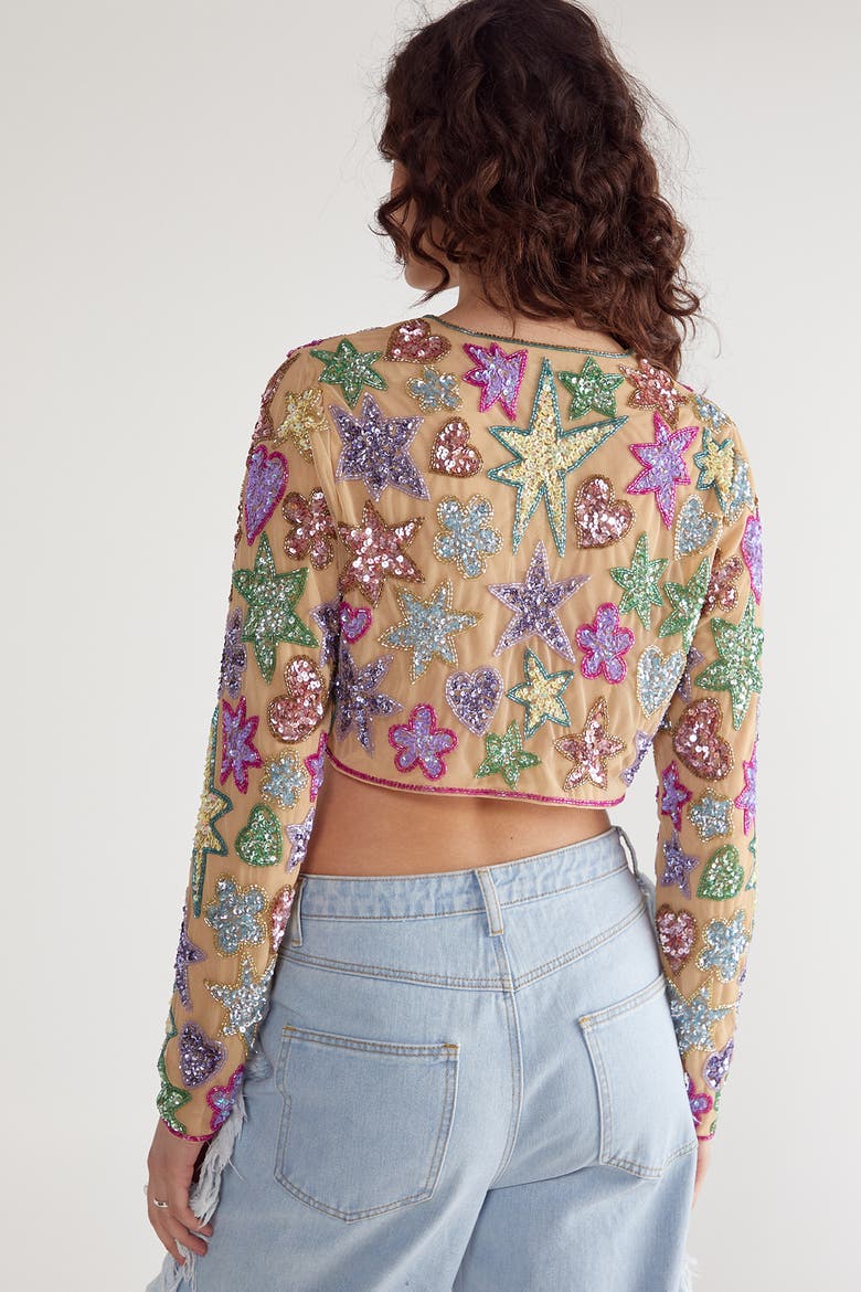 Star And Heart Embellished Crop Jacket, Alternate, color, Nude
