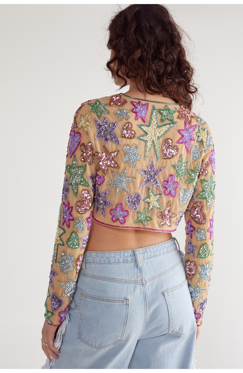 NASTY GAL Star And Heart Embellished Crop Jacket, Alternate, color, Nude