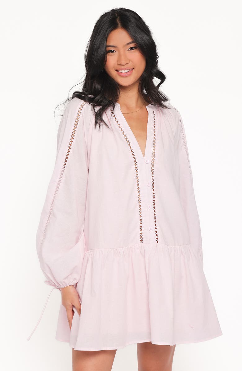 Petal & Pup Hart Long Sleeve Cotton & Linen Minidress, Alternate, color, Pink