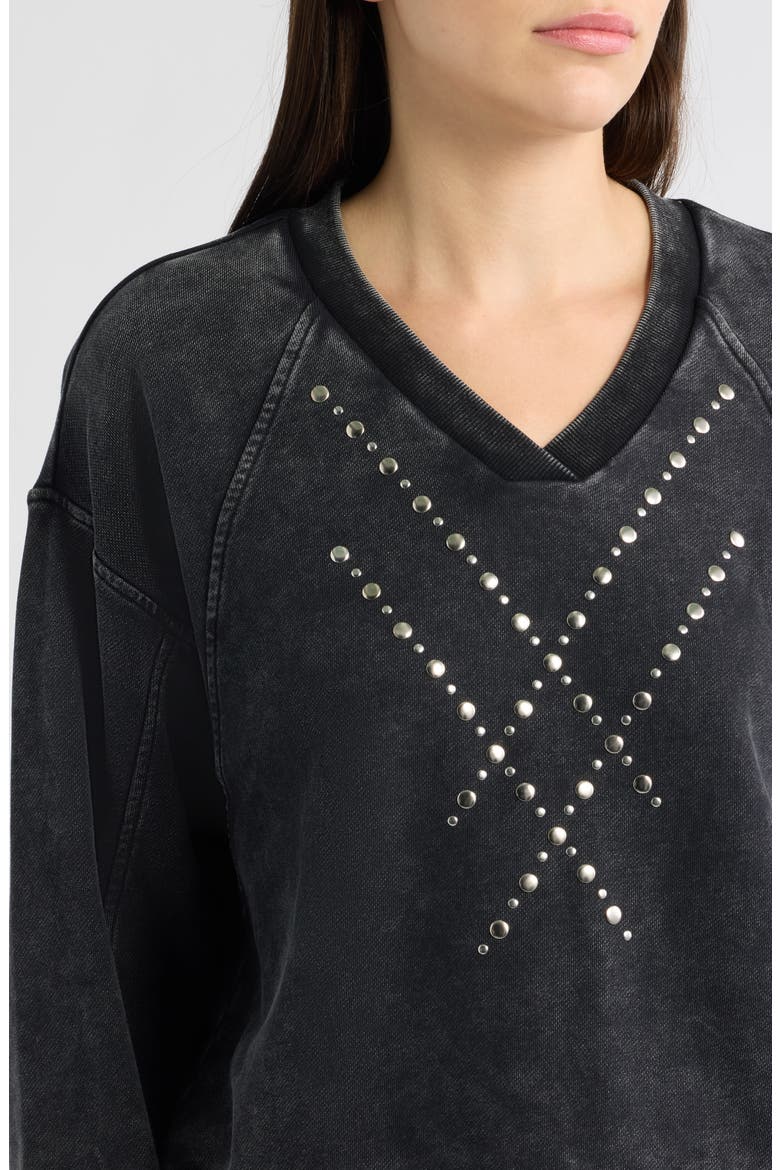 Studded Acid Wash Cotton Sweatshirt, Alternate, color, BLACK