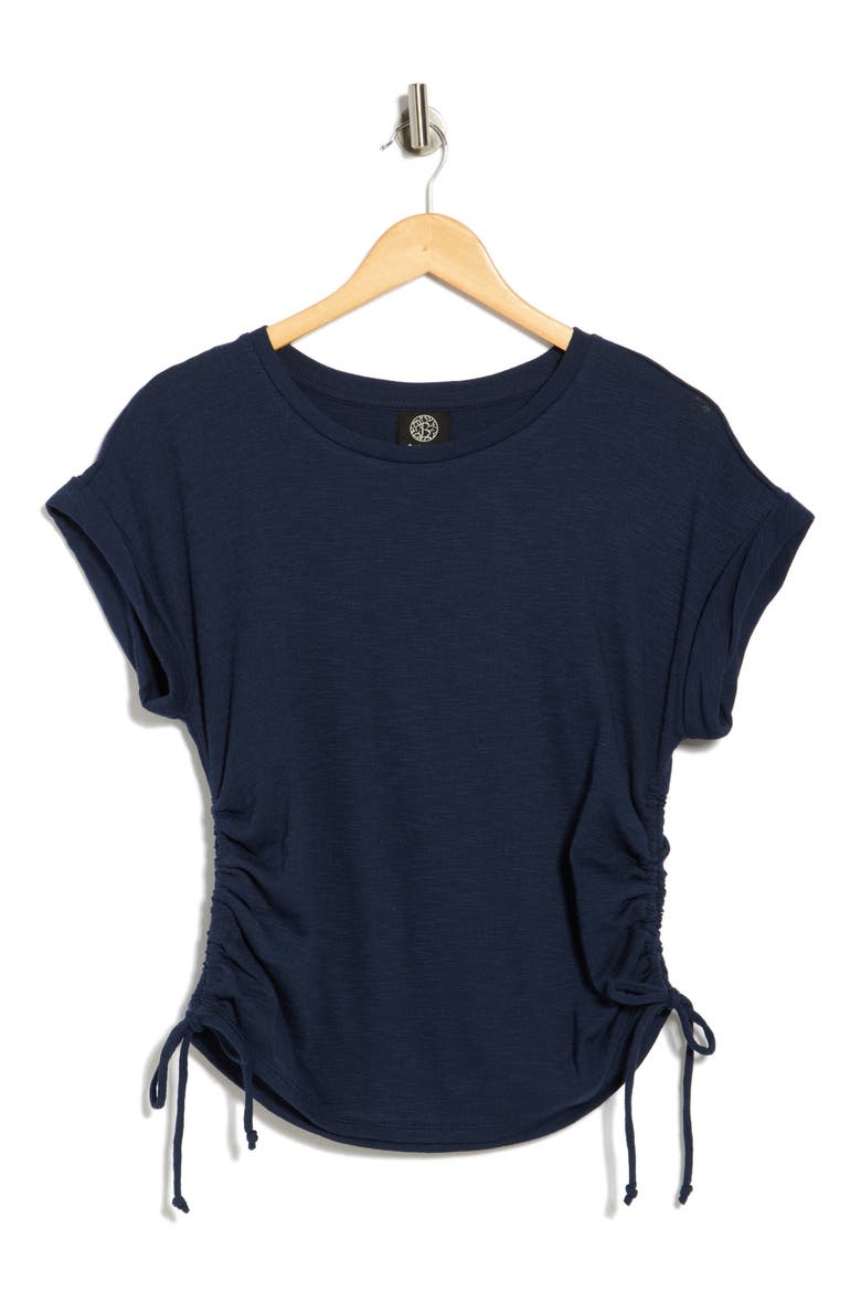 Shirred Side Tie T-Shirt, Alternate, color, NAVY