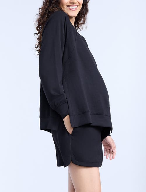 Motherhood Maternity Long Sleeve With Side Slits Scuba Raglan Top In Black