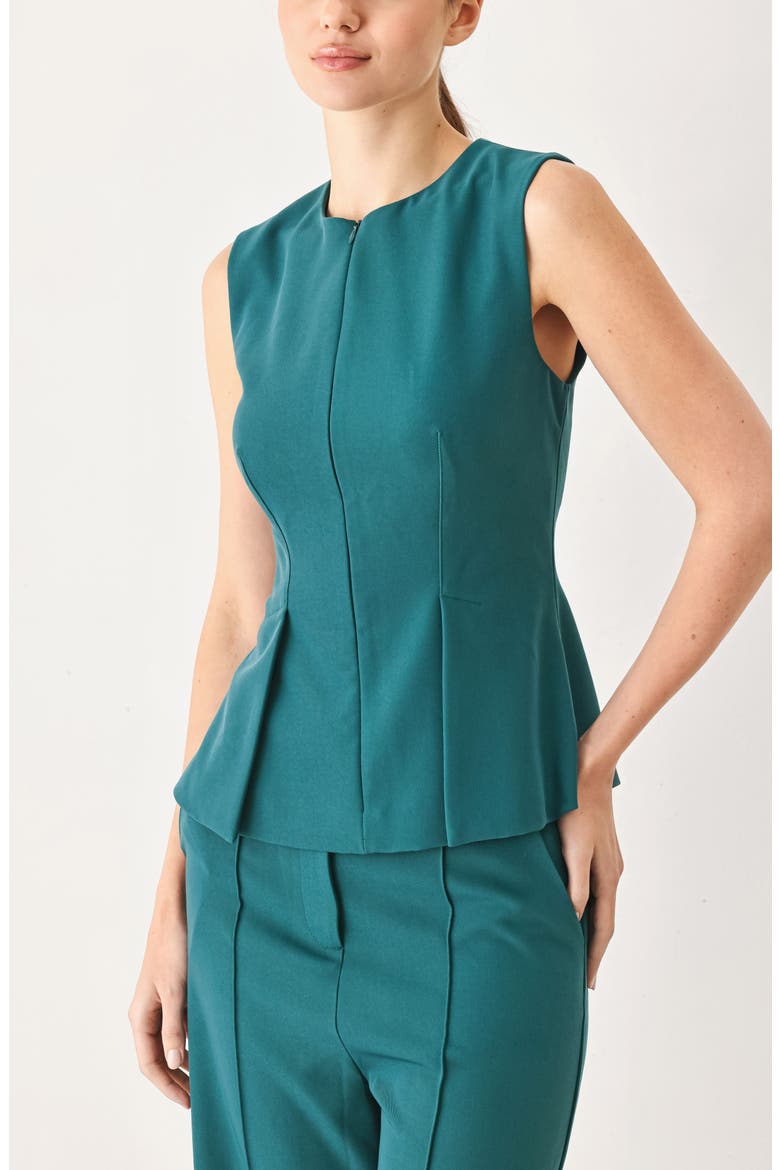 Pleated Peplum Sleeveless Top, Alternate, color, TEAL