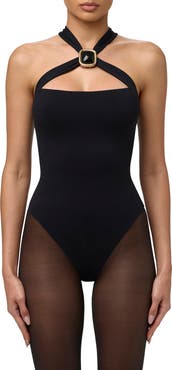Naked Wardrobe Body Flex Cross Front Halter Bodysuit