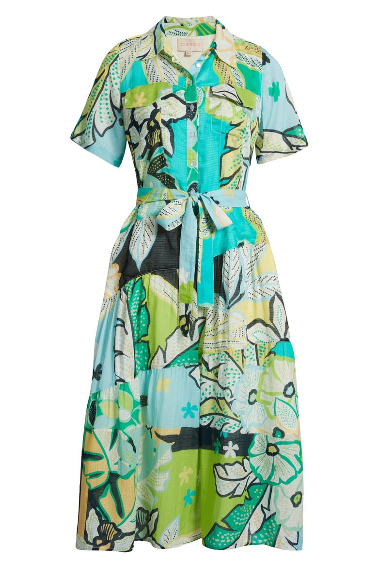 Soryn Leaf Print Shirtdress, Alternate, color, BLUE MULTI