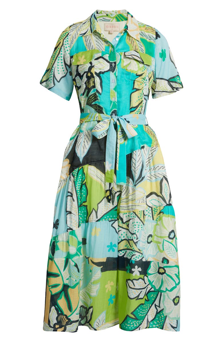 CIEBON Soryn Leaf Print Shirtdress, Alternate, color, Blue Multi