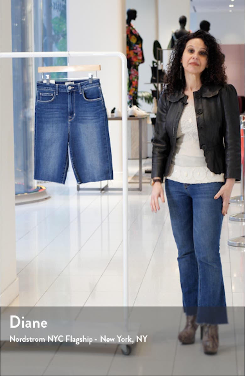 Cicely Raw Hem High Rise Bermuda Stretch Denim Shorts, sales video thumbnail