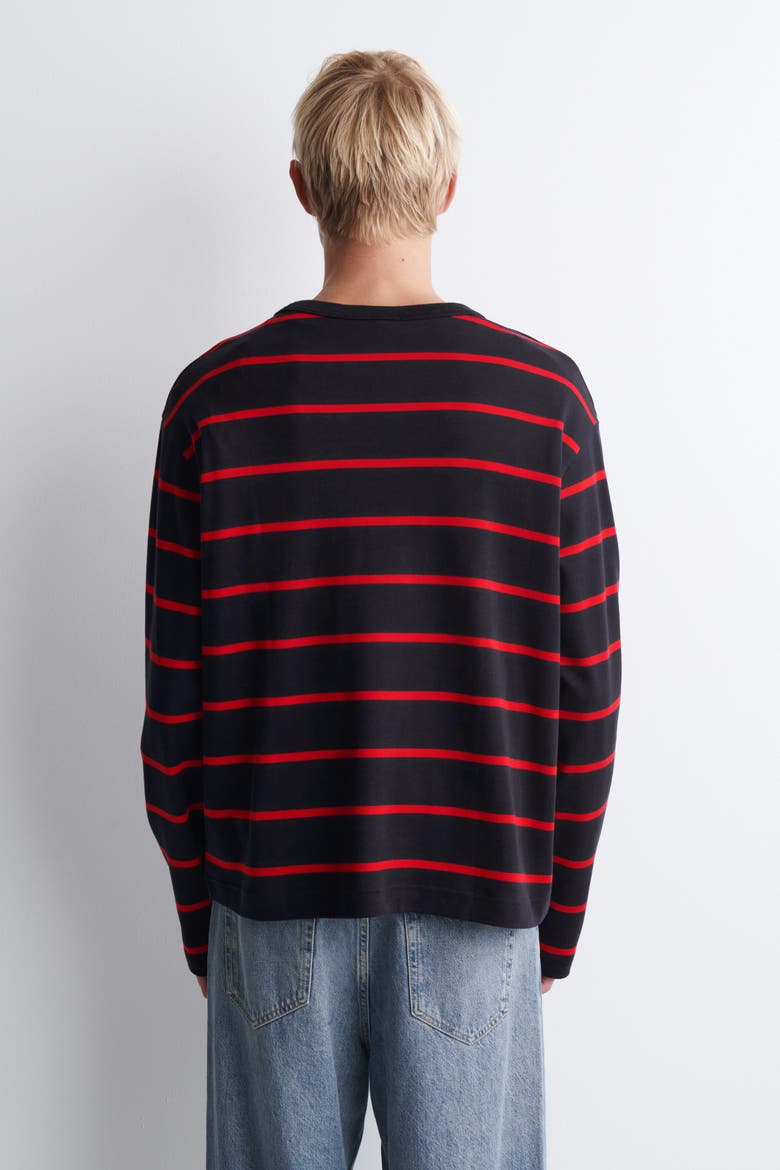 Relaxed Jersey Interlock Long-sleeved T-shirt, Alternate, color, NAVY / RED / STRIPED