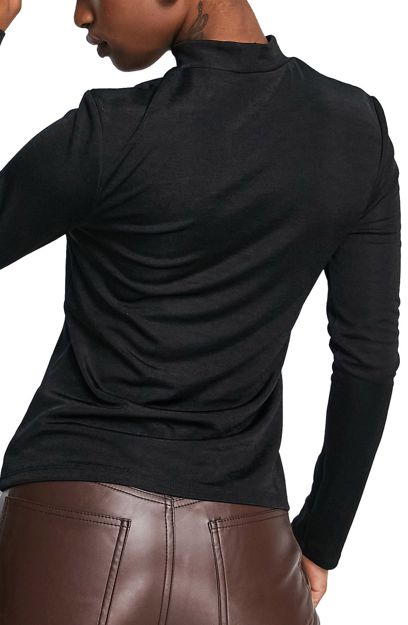 Satin Jersey Cutout Mock Neck Top - image 2