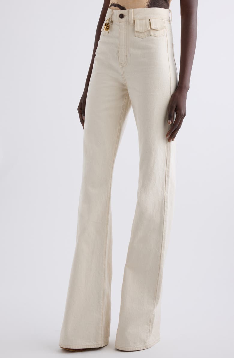 Chloé Pineapple Charm High Waist Twill Pants, Alternate, color, Eden White