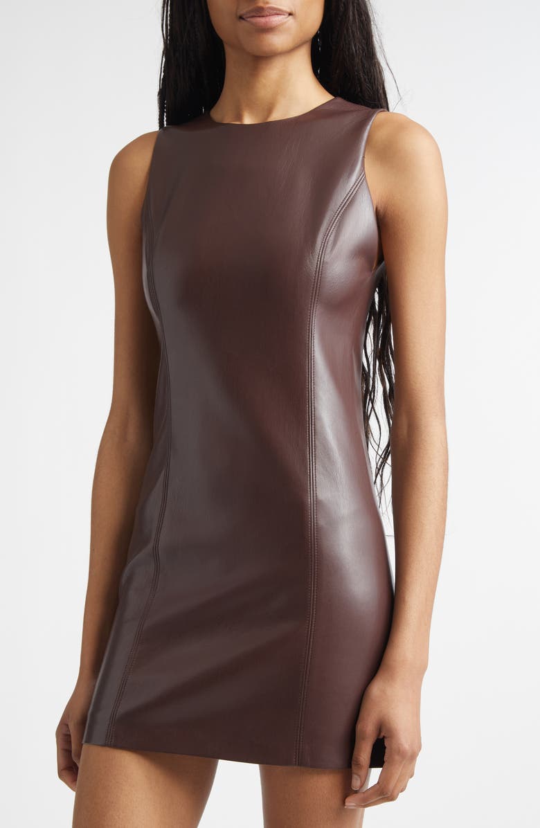 Alice + Olivia Faux Leather Sheath Minidress, Main, color, Dark Chocolate