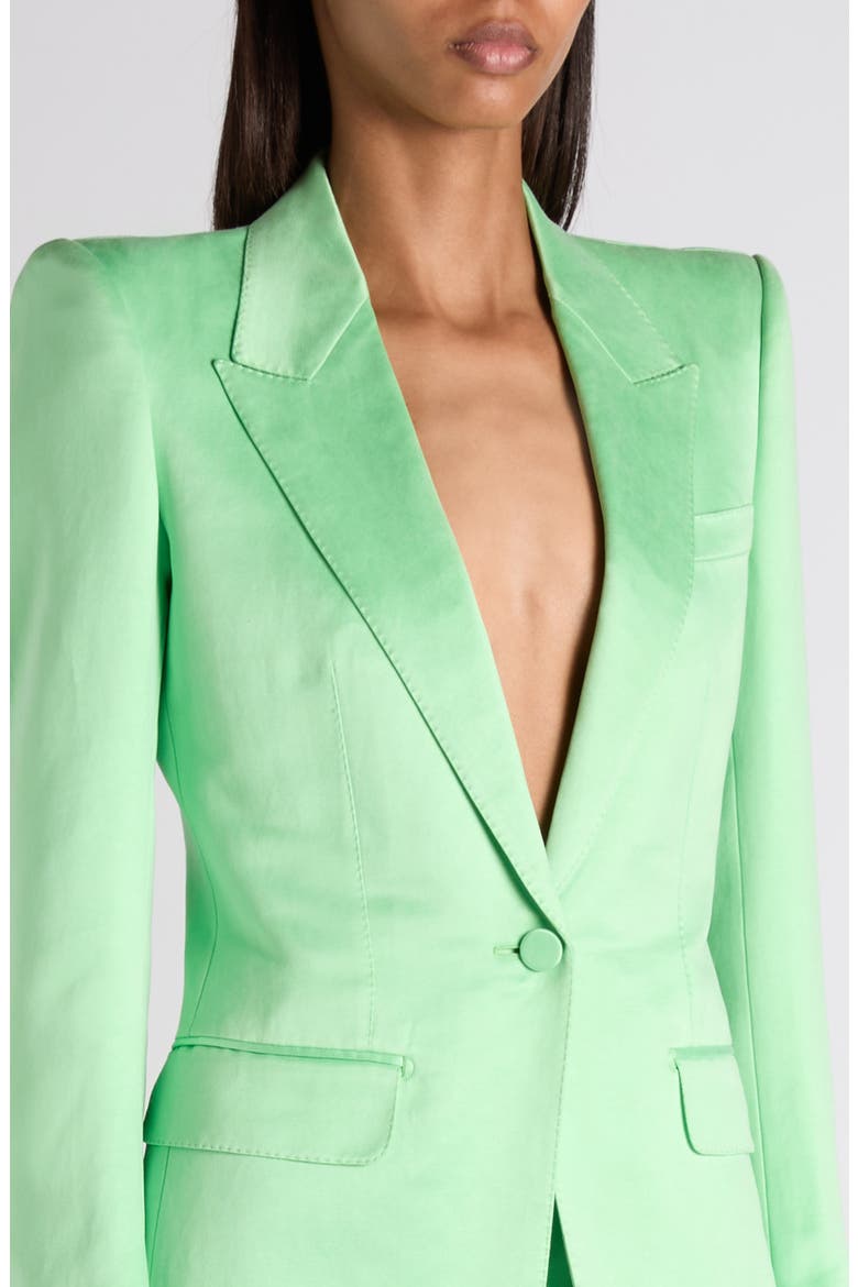 One-Button Duchesse Satin Blazer, Alternate, color, SUMMER GREEN