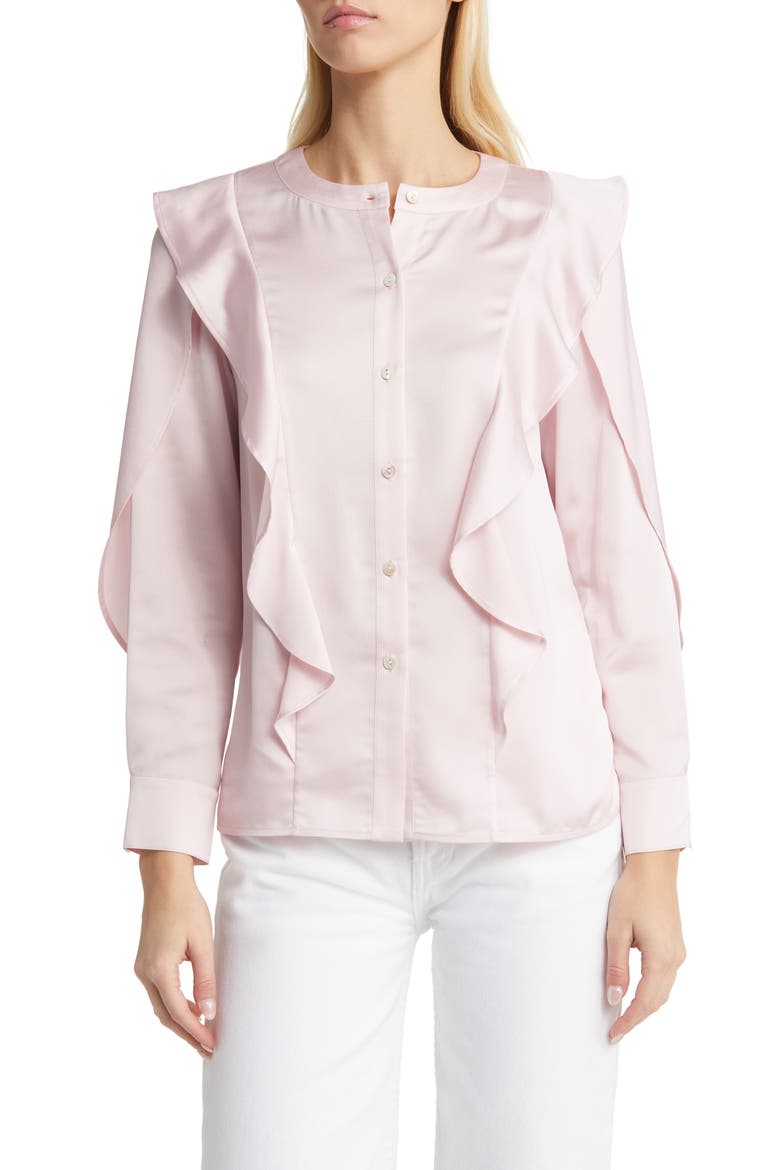 Ruffle Detail Crêpe de Chine Blouse, Main, color, ROSE PETAL