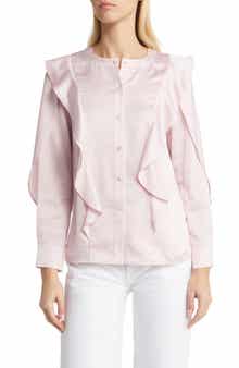 Misook Ruffle Detail Crêpe de Chine Blouse