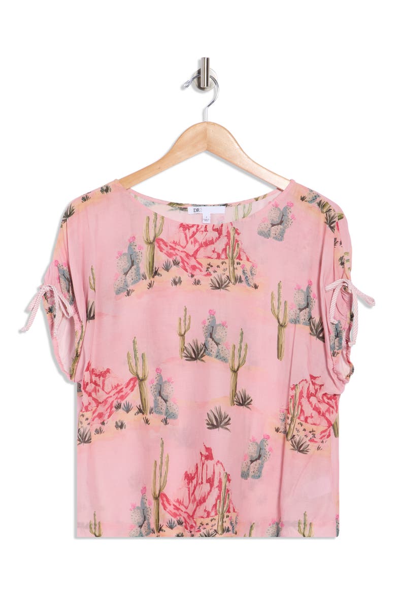 Cactus Print Drop Sleeve Top, Alternate, color, TERRACOTTA