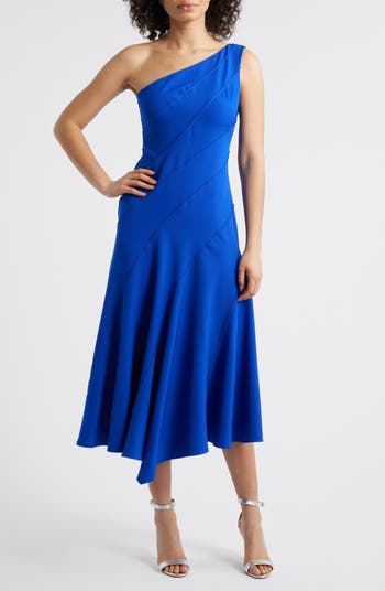 vince camuto ruched asymmetric laguna crepe dress Fleur du Mal | Denim Undo Me Dress | Acid Denim Blue main image 1