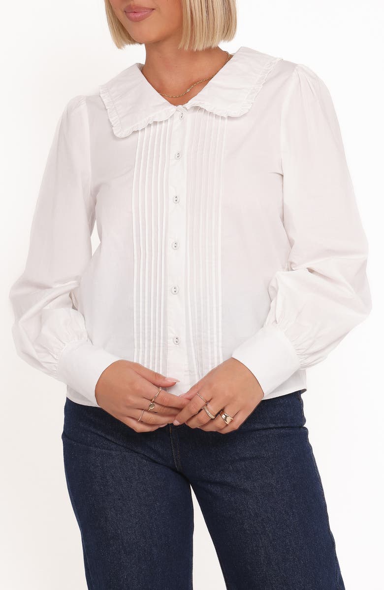 Petal & Pup Turner Pintuck Pleat Cotton Button-Up Shirt, Main, color, White