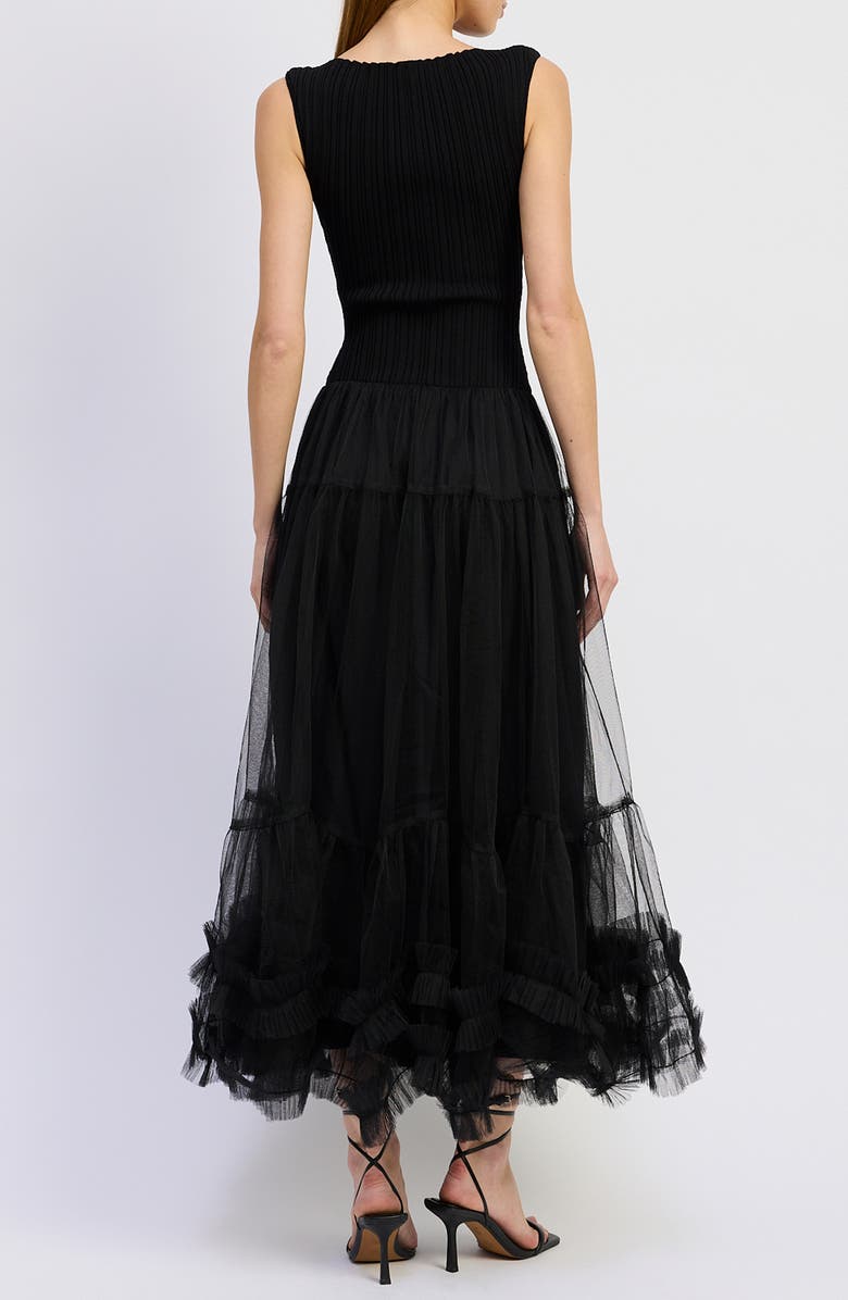 En Saison Darcy Mixed Media Tulle Gown, Alternate, color, Black