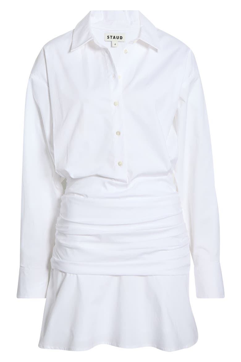 Indya Long Sleeve Stretch Cotton Mini Shirtdress, Alternate, color, WHITE