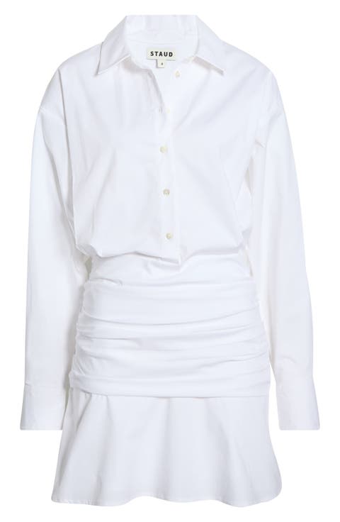 Indya Long Sleeve Stretch Cotton Mini Shirtdress
