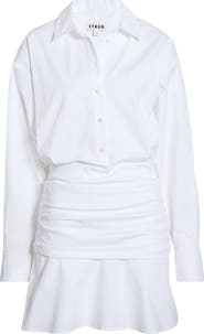 STAUD Indya Long Sleeve Stretch Cotton Mini Shirtdress