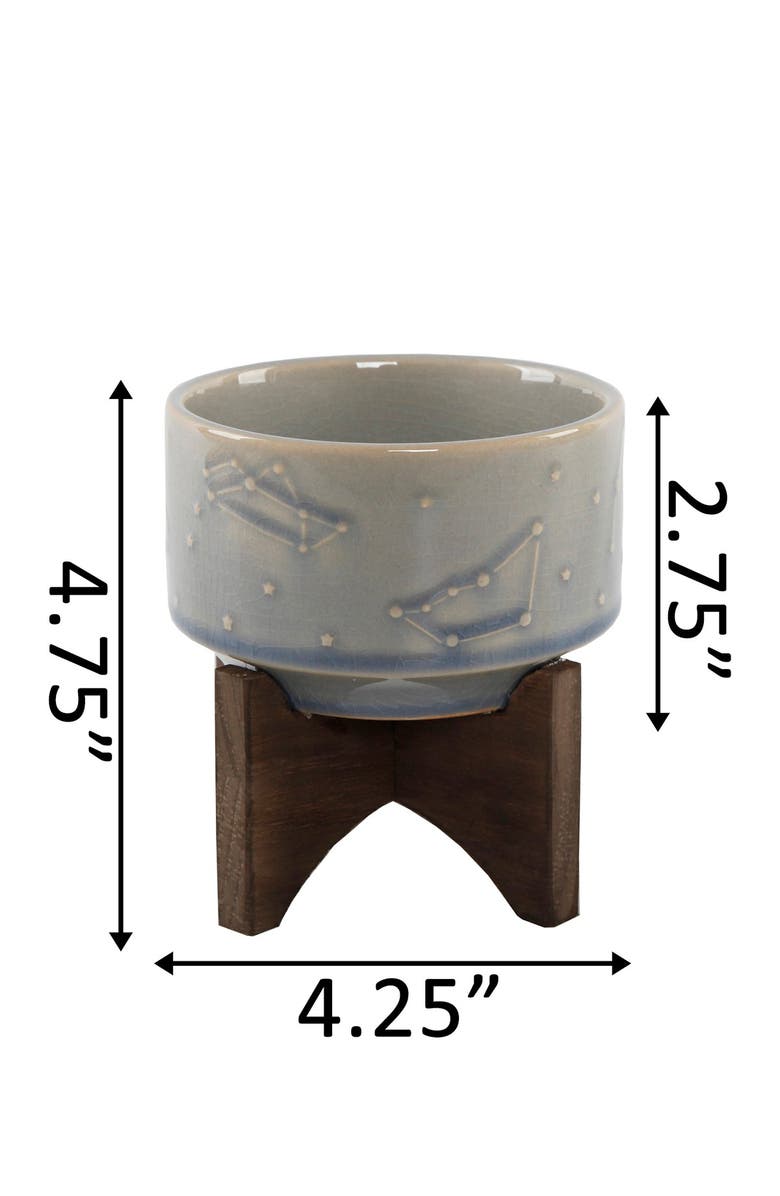 FLORA BUNDA 4" Constellation Ceramic Pot on Wood Stand - Glass Blue, Alternate, color,