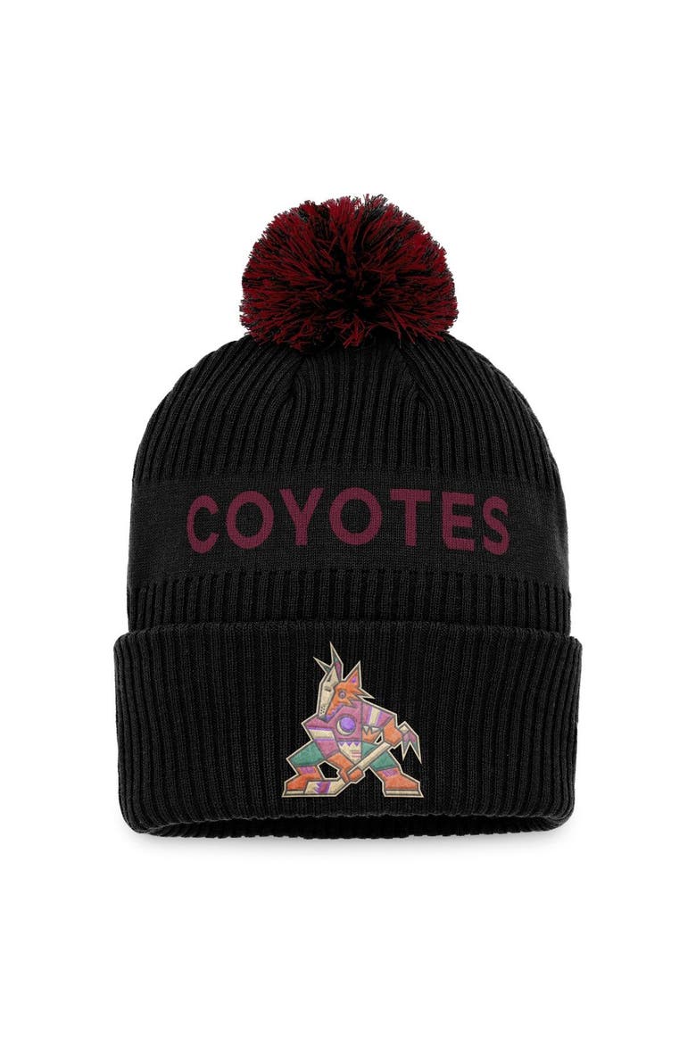 Men's Fanatics Branded Black/Garnet Arizona Coyotes 2022 NHL Draft Authentic Pro Cuffed Knit Hat with Pom, Main, color, Black