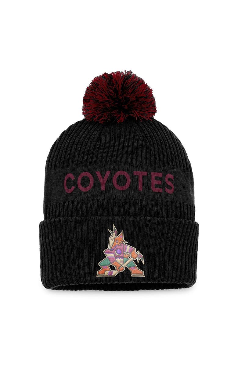 FANATICS Men's Fanatics Branded Black/Garnet Arizona Coyotes 2022 NHL Draft Authentic Pro Cuffed Knit Hat with Pom, Main, color, 