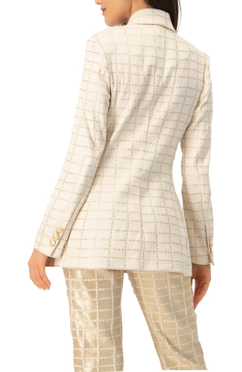 IVONNE Double-Breasted Check Blazer with Gold Buttons, Alternate, color, Gold
