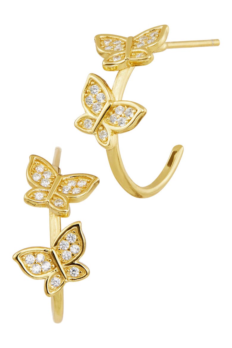 Pavè Butterfly Hoop Earrings, Main, color, YELLOW GOLD