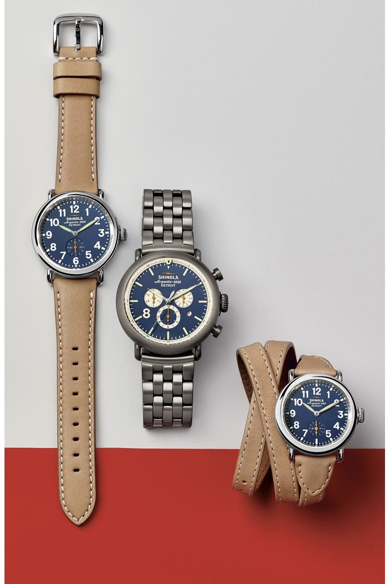 'The Runwell' Leather Strap Watch, 36mm, Alternate, color, NATURAL/ BLUE