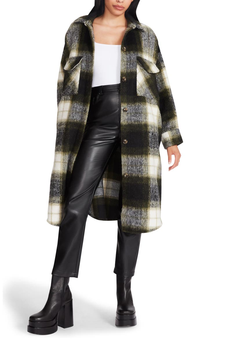 Chloe Plaid Longline Shacket, Main, color, OLIVE NIGHT