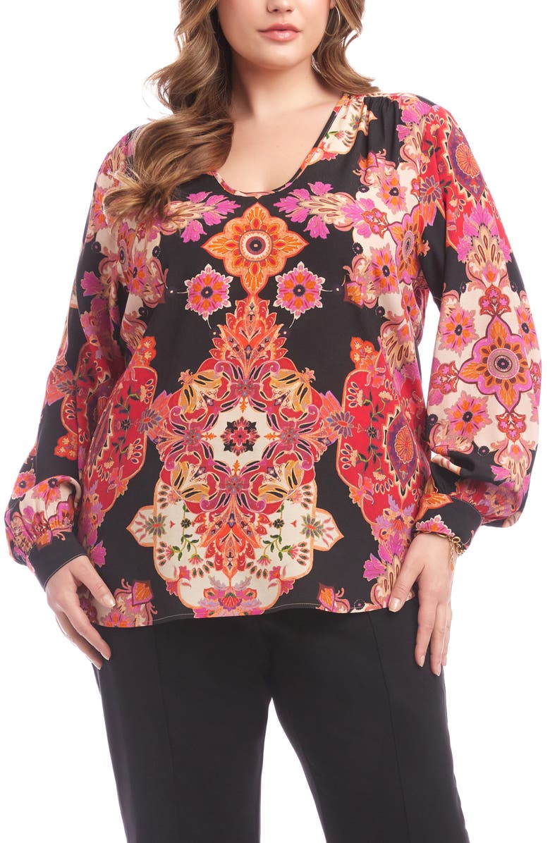 Karen Kane Scoop Neck Crepe Top, Main, color, Print