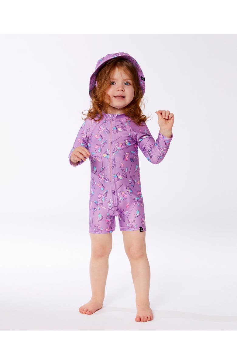 Deux par Deux Baby Girl's Printed Long Sleeve One-Piece Rashguard Old Mauve And Multicolored Butterflies, Alternate, color, Mauve,Multicolored Butterflies